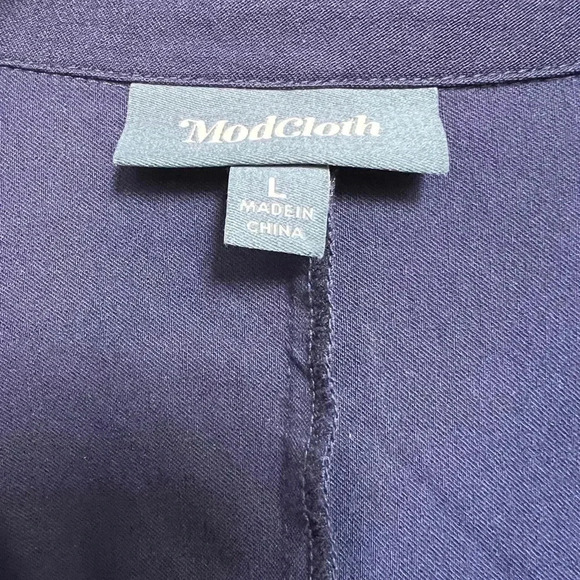 ModCloth Navy Blue 3/4 Sleeve Wrap Shirt Dress w/Pockets Belt Tie Size Large - Picture 3 of 7